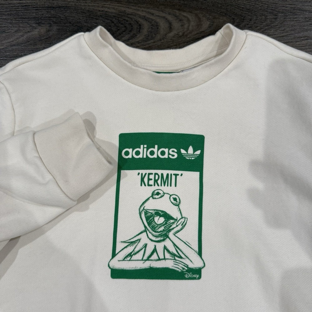Adidas X Disney Kermit The Frog Youth Sz L Sweatshirt Pullover Crewneck White